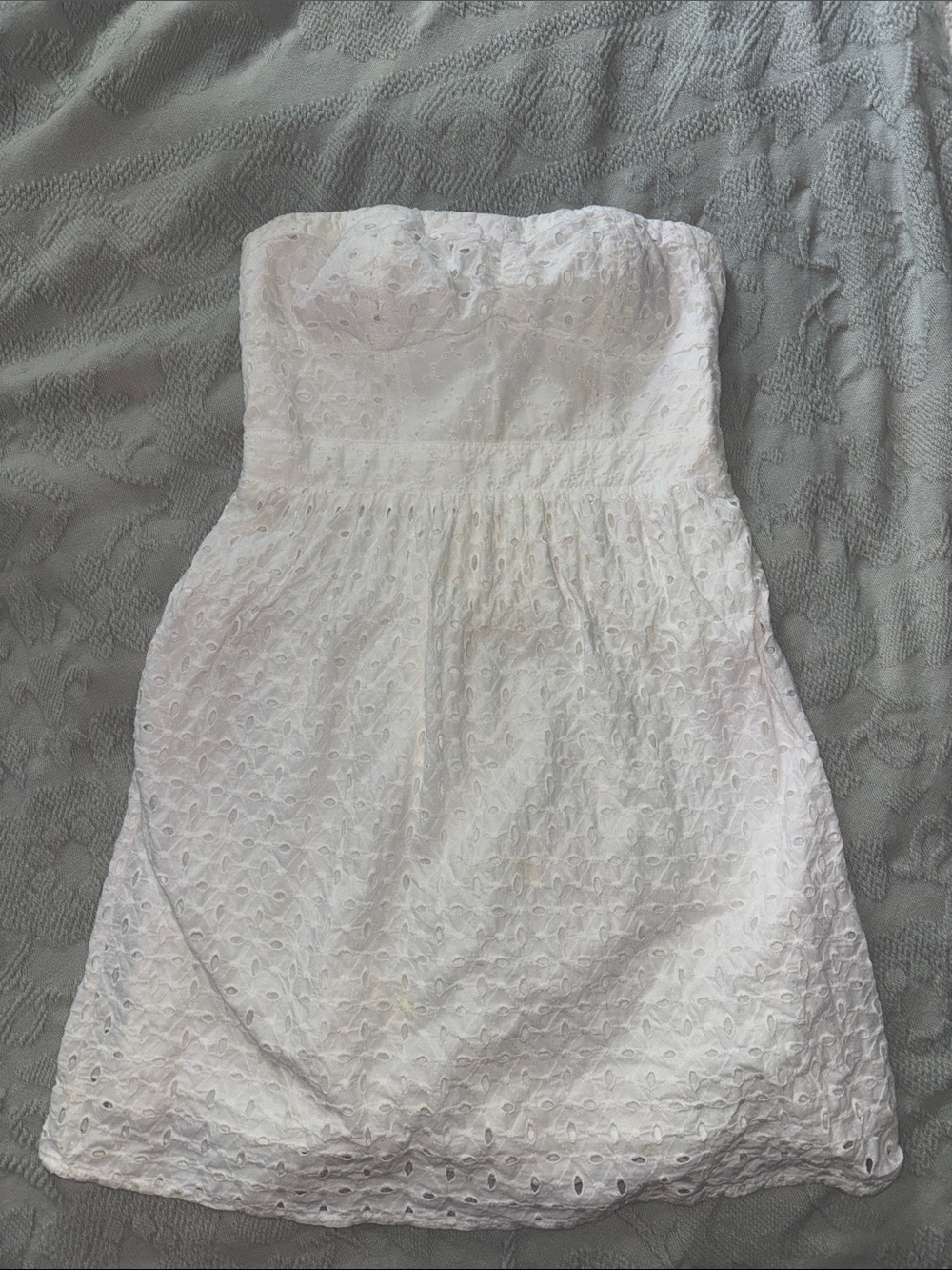 American Eagle Outfitters White Strapless Eyelet Dress